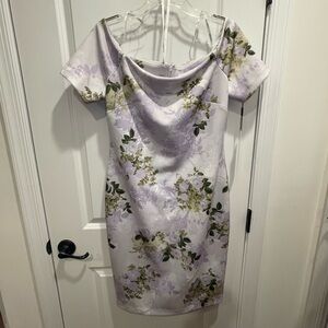 Calvin Klein Lavender Floral Off-Shoulder Sheath Dress